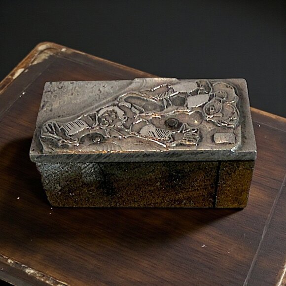Other - Antique Etched Steel Printing Block Featuring Intricate Artistic Relief Design